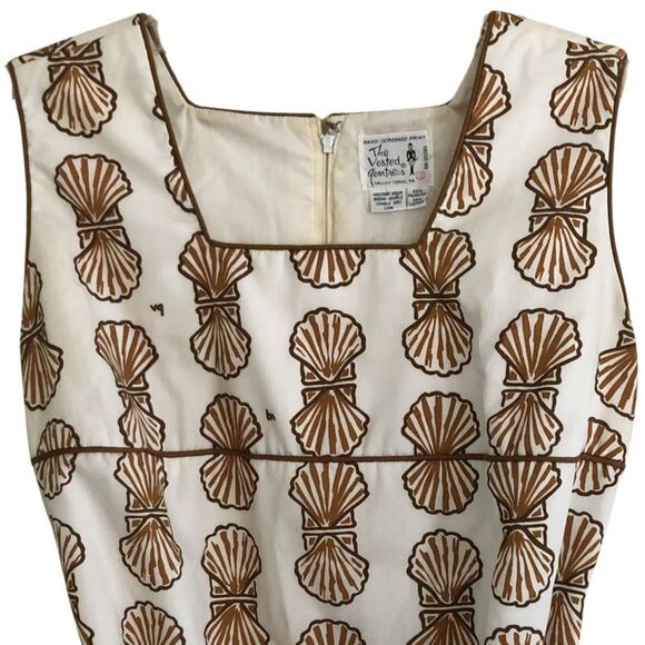 Vested Gentress Shift Dress Womens M 12 Sleeveless VTG Hand Screened Shell Print - Picture 5 of 15